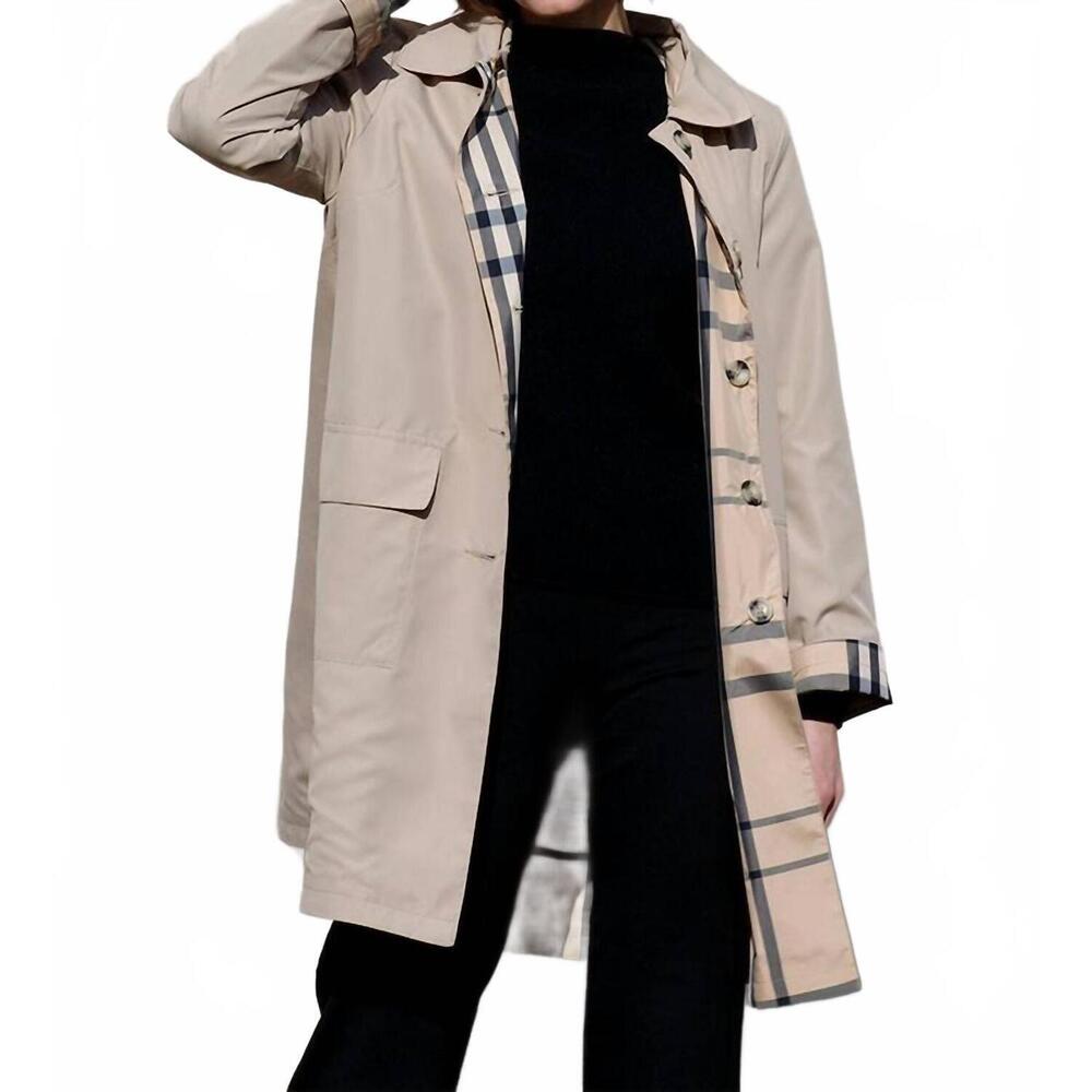 NEW RAINRAPS raintrench with detachable hood rain trench coat in camel & plaid